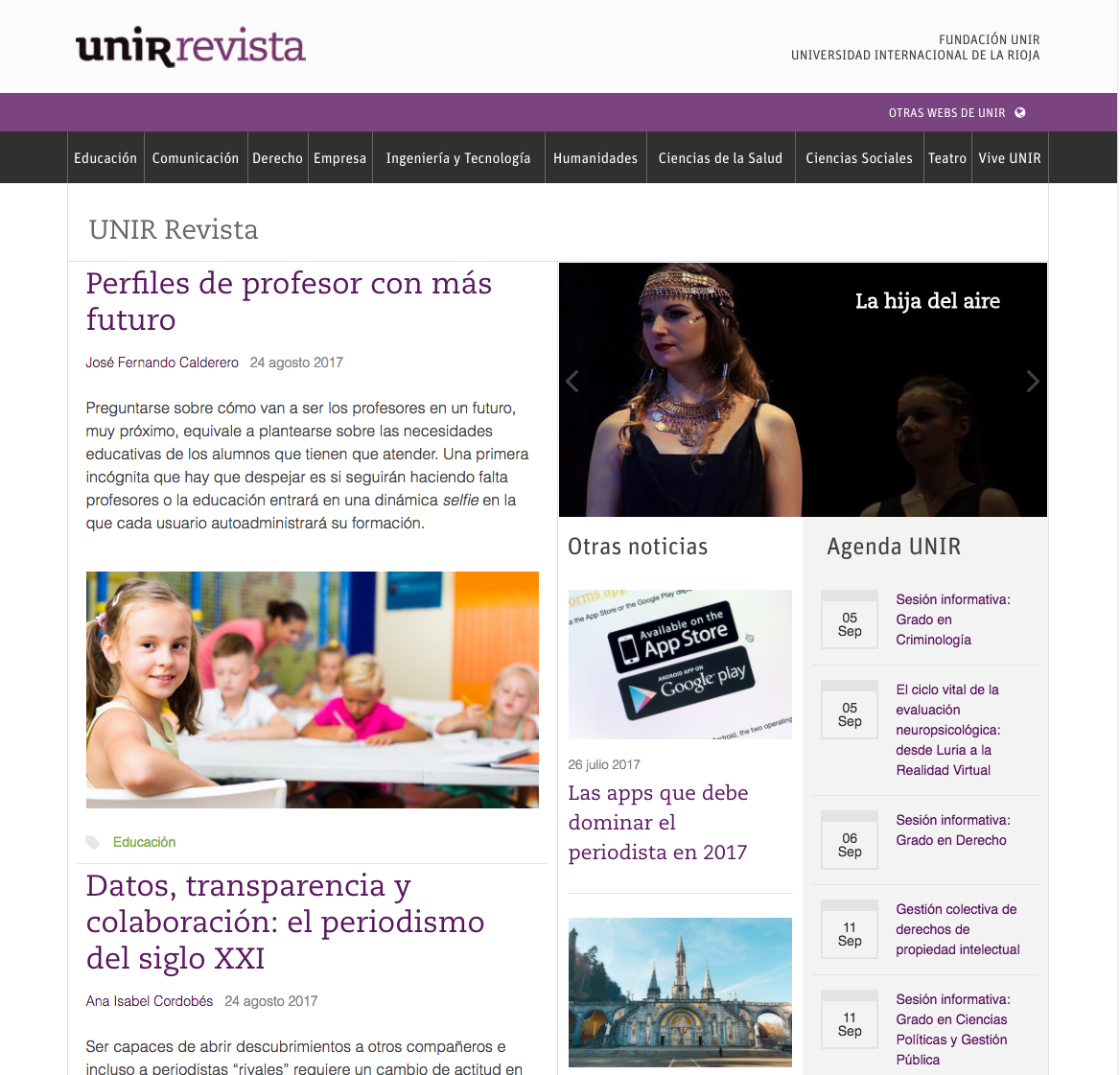 Portada digital de UNIR Revista.