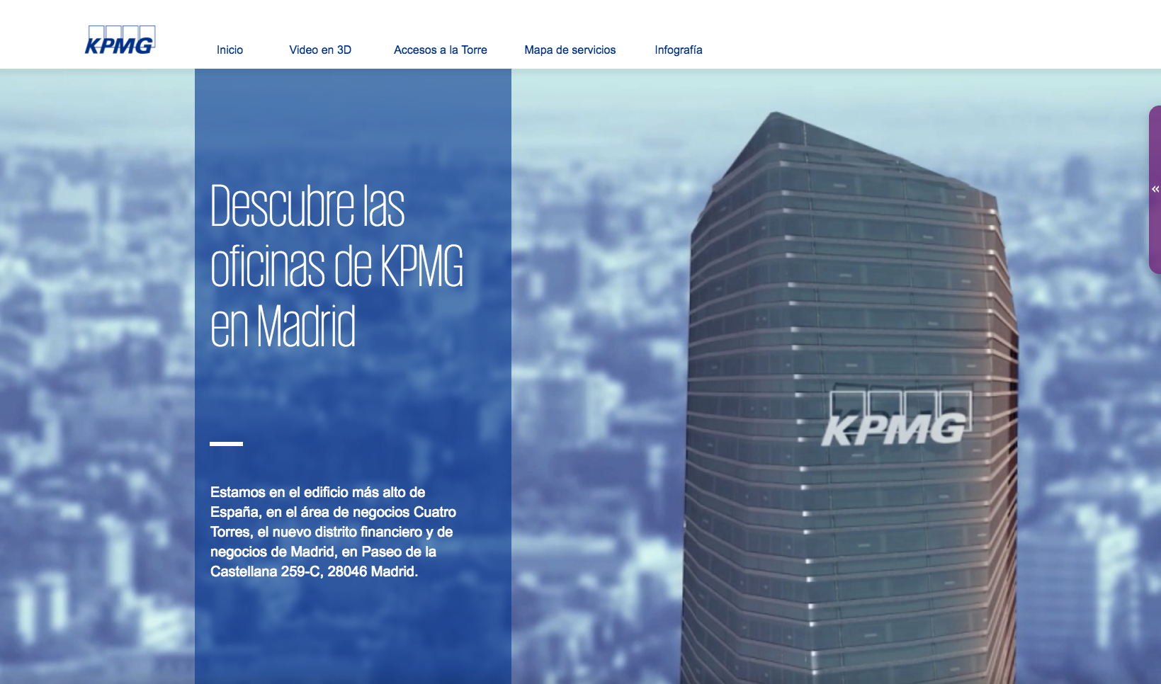 Landing para los empleados de KPMG para informar sobre la nueva sede en la Torre de Cristal de Madrid.